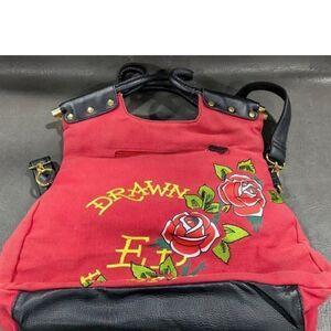 Ed Hardy Love Kills Slowly Heart & Skull Roses Tote Bag Purse Handbag
